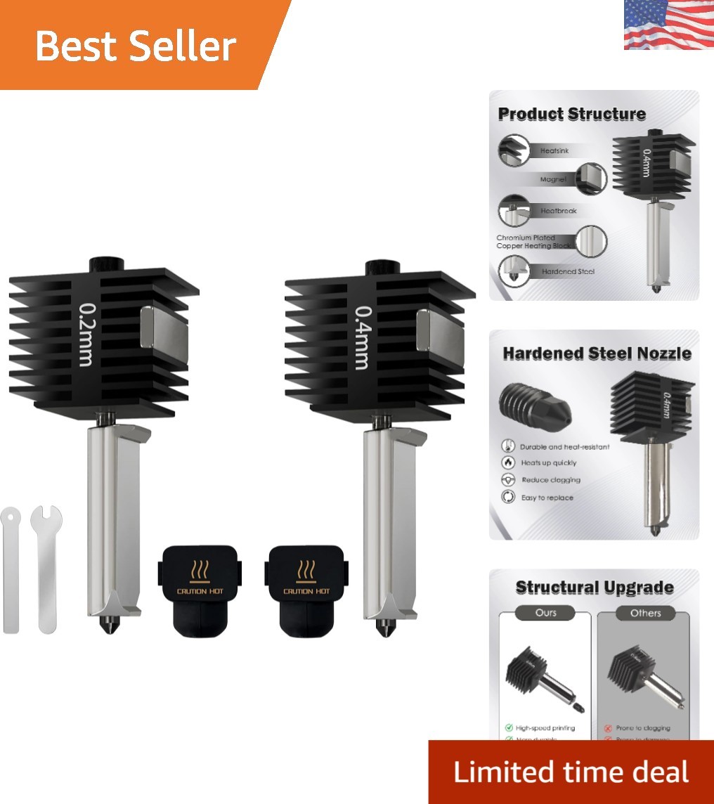 2pcs A1 Mini Hotend Kits - High-temp 0.2/0.4MM Steel Nozzles for 3D Printing