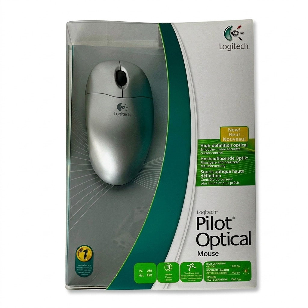 Logitech Pilot Optical Mouse Wired USB PS/2 3-Button Scroll Silver X955N