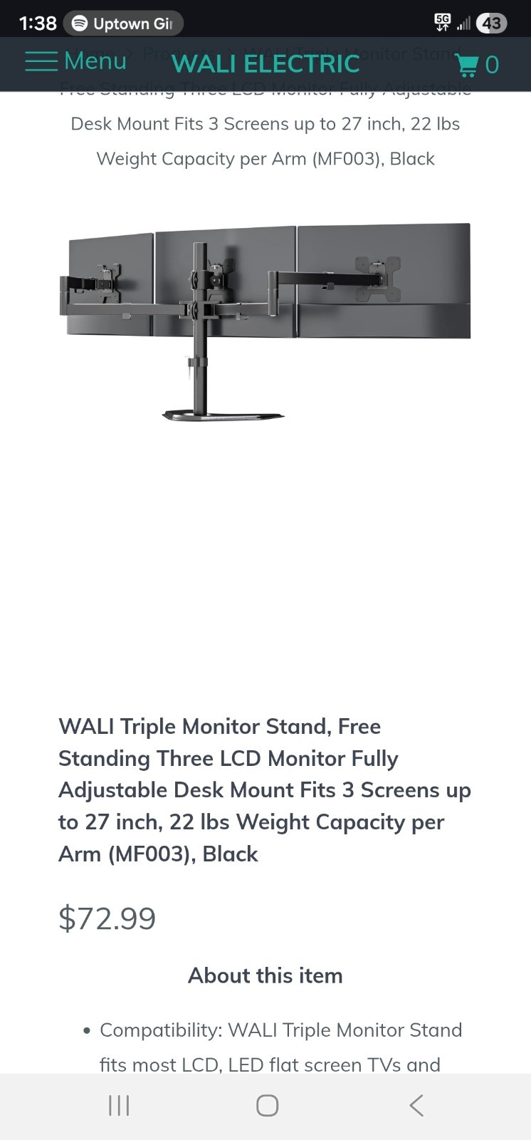 WALI Triple Monitor Stand MF003 Open But Never Used