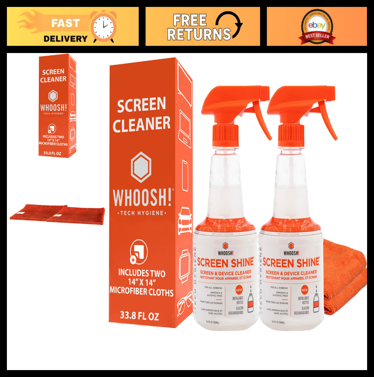 Screen Cleaning Kit - 2 Pack, 16.9 fl oz | Streak-Free, Non-Toxic, Odorless | Fo