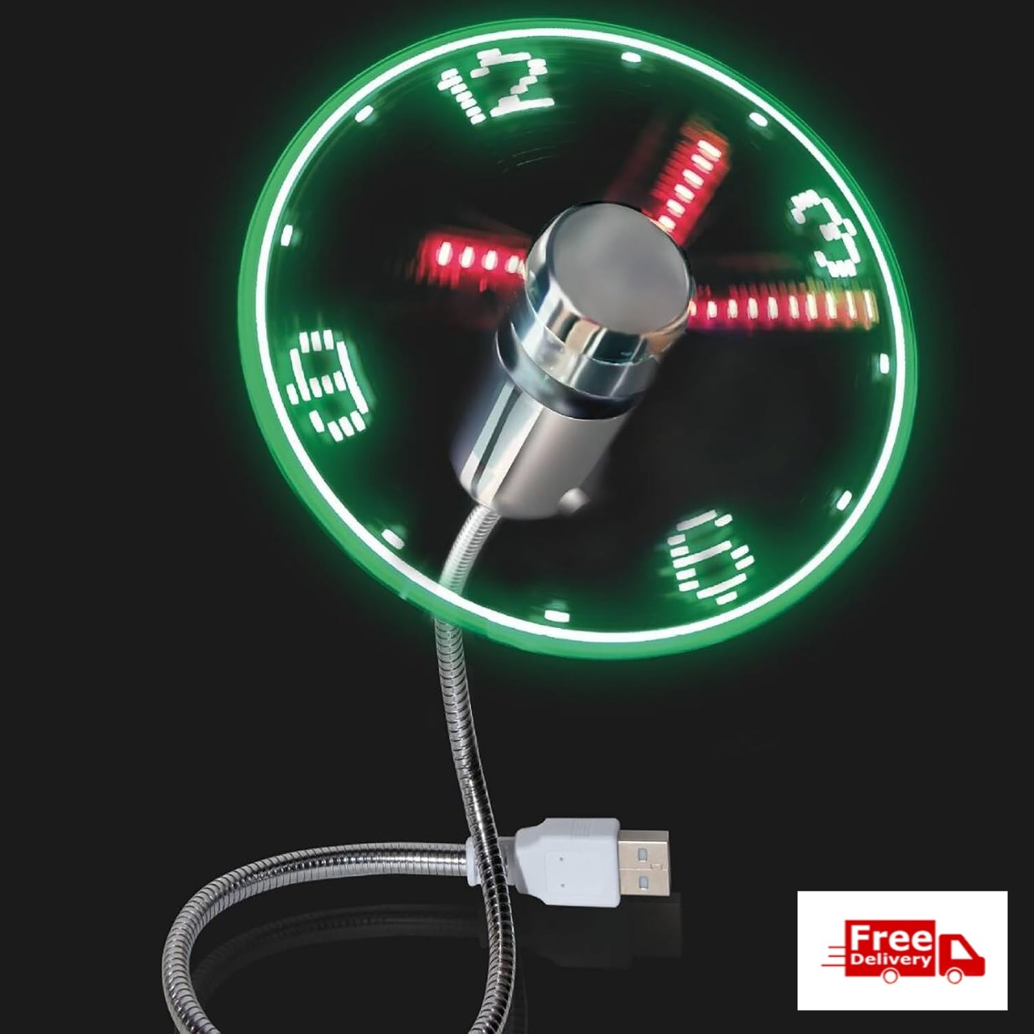 USB Clock Fan with Real Time Display, Mini Portable Flexible Cooling Fans