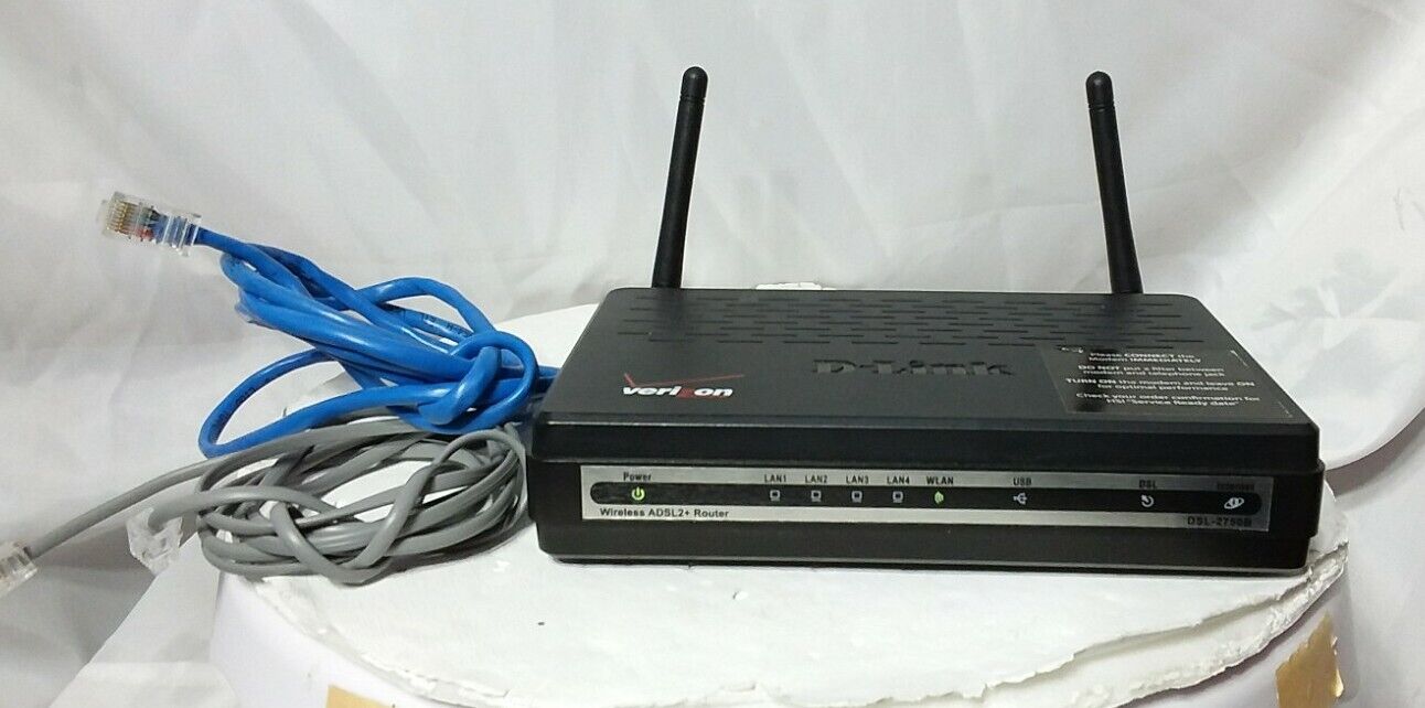 D-Link DSL-2750B 4-Port Ethernet Verizon Modem-WORKING Wireless N Router 300MBPS