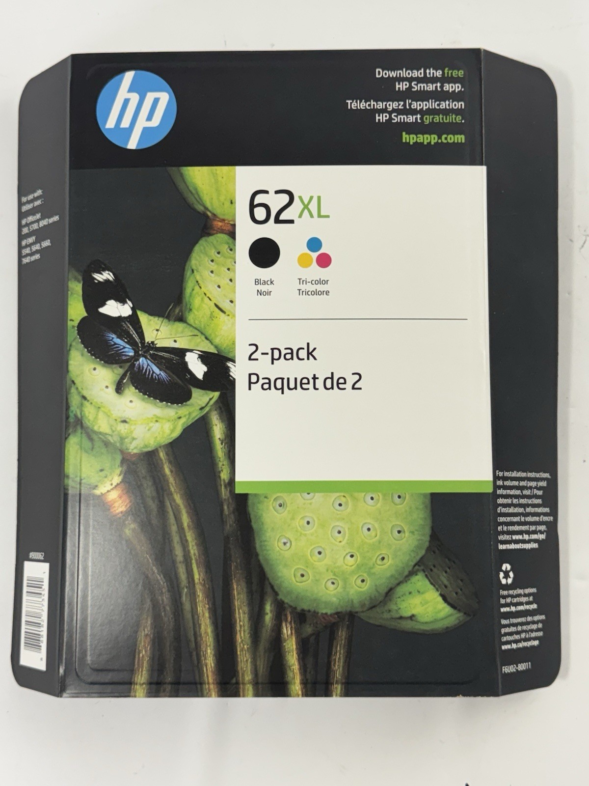 Genuine HP 62XL 2-PACK Black & Tri-Color Ink Cartridges - EXP 10/2027+ F6U02BN