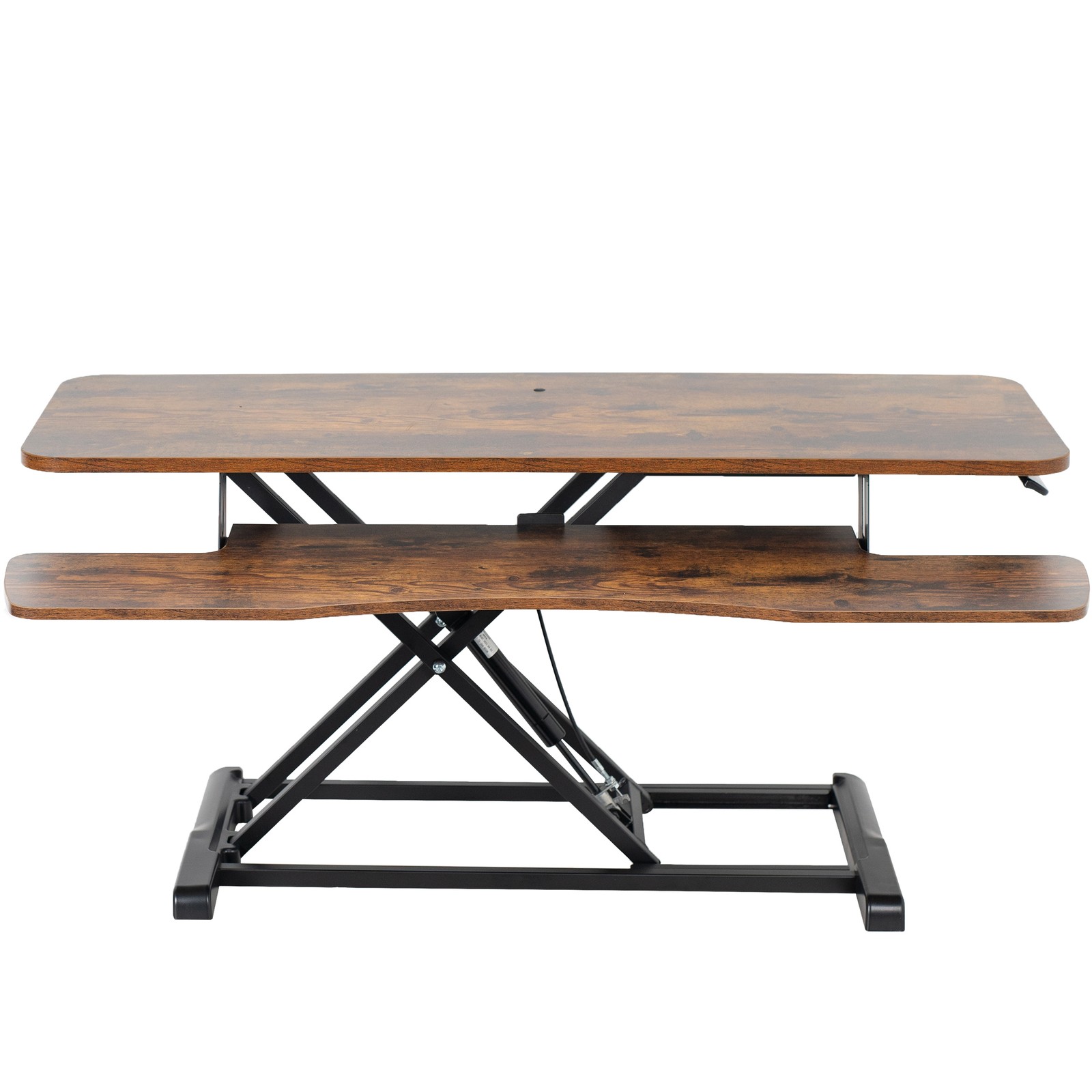 VIVO Adjustable 42" Standing Desk Monitor Riser, Vintage Brown Top, Black Frame