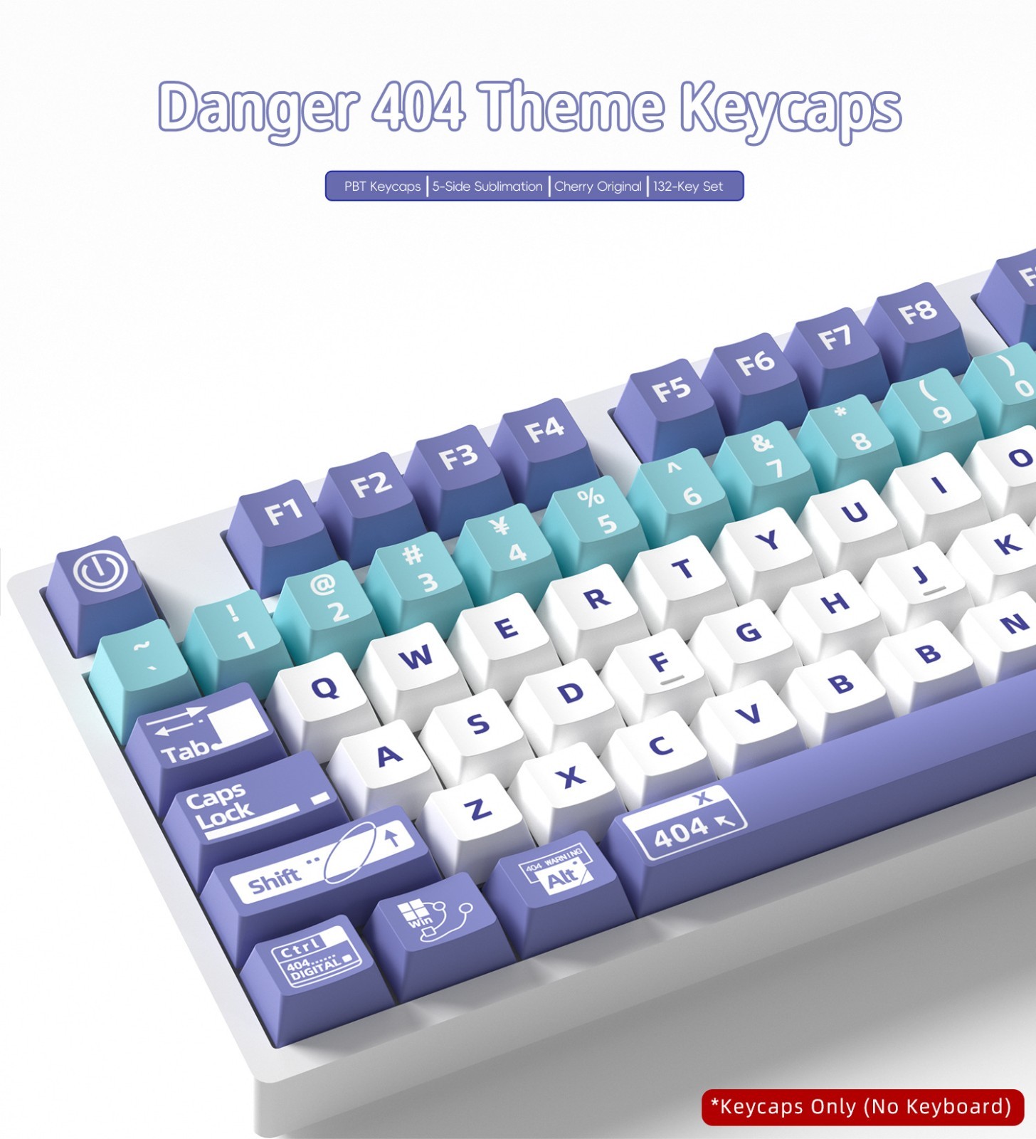 Danger 404 Keycaps 132 Keys PBT Side Printed Mechanical Keyboard Set Violet