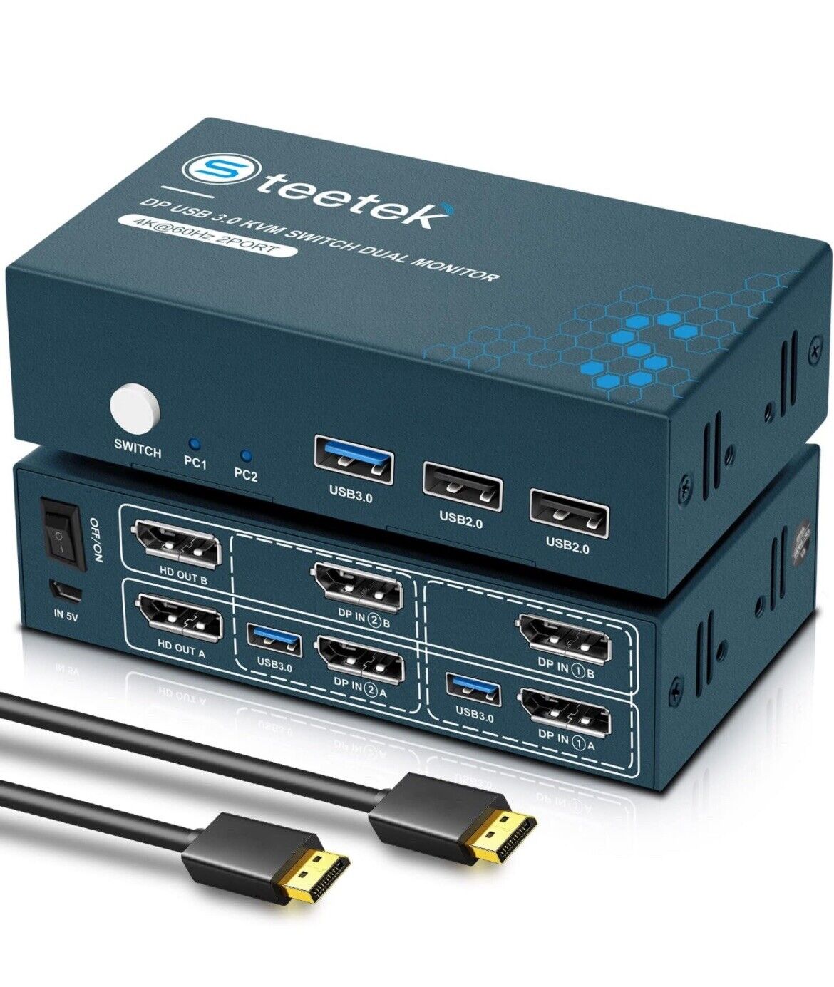 Steetek USB 3.0 Displayport KVM Switch Dual Monitor 4K@60Hz 2 Monitors 2 Comp...