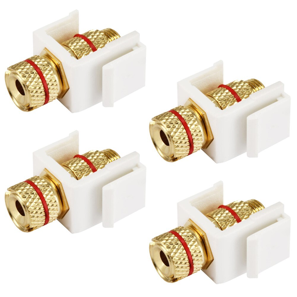 4 Pcs Banana Plug Spade Bare Wire Keystone Jack Insert Snap In Wall Plate White