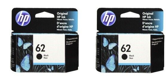 HP #62 C2P04AN Black Ink Cartridge 2 pack NEW GENUINE