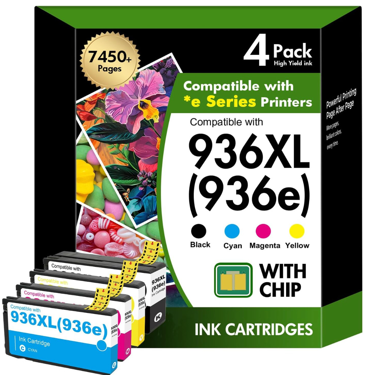 936e 936XL Ink Cartridges 5 pack w 2 black Compatible for HP 936 OfficeJetPro