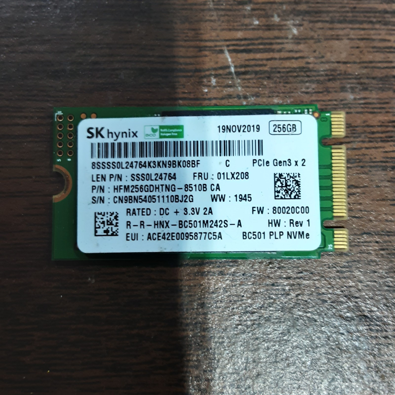 SK hynix BC501 256GB M.2 2242 NVMe SSD HFM256GDHTNG
