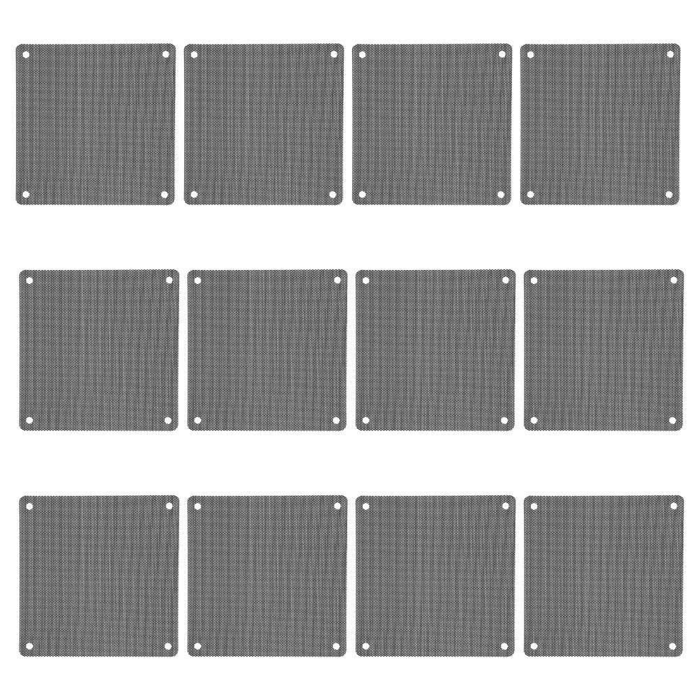 12Pcs Reusable Black PVC Computer Fan Dust Filters with Easy Install Mesh Covers