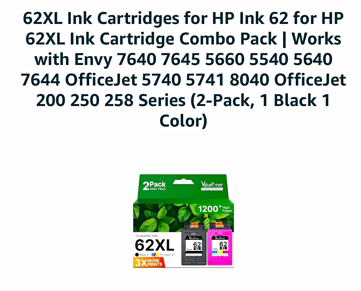 ValueToner 62XL Compatible Inkjet Cartridges 2-Pack Black & Tri-Color for HP