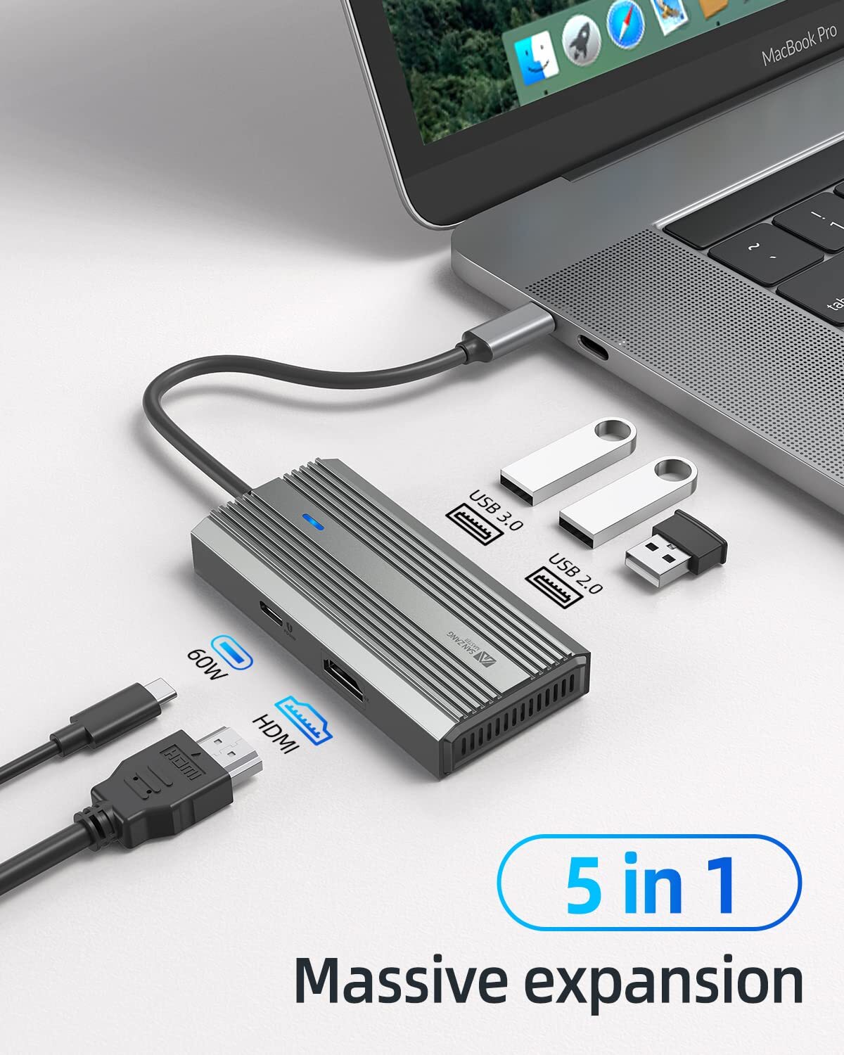 SANZANG USB C HUB to 4K HDMI USB 3.0 PD 100W Power Adapter Multi Docking Station