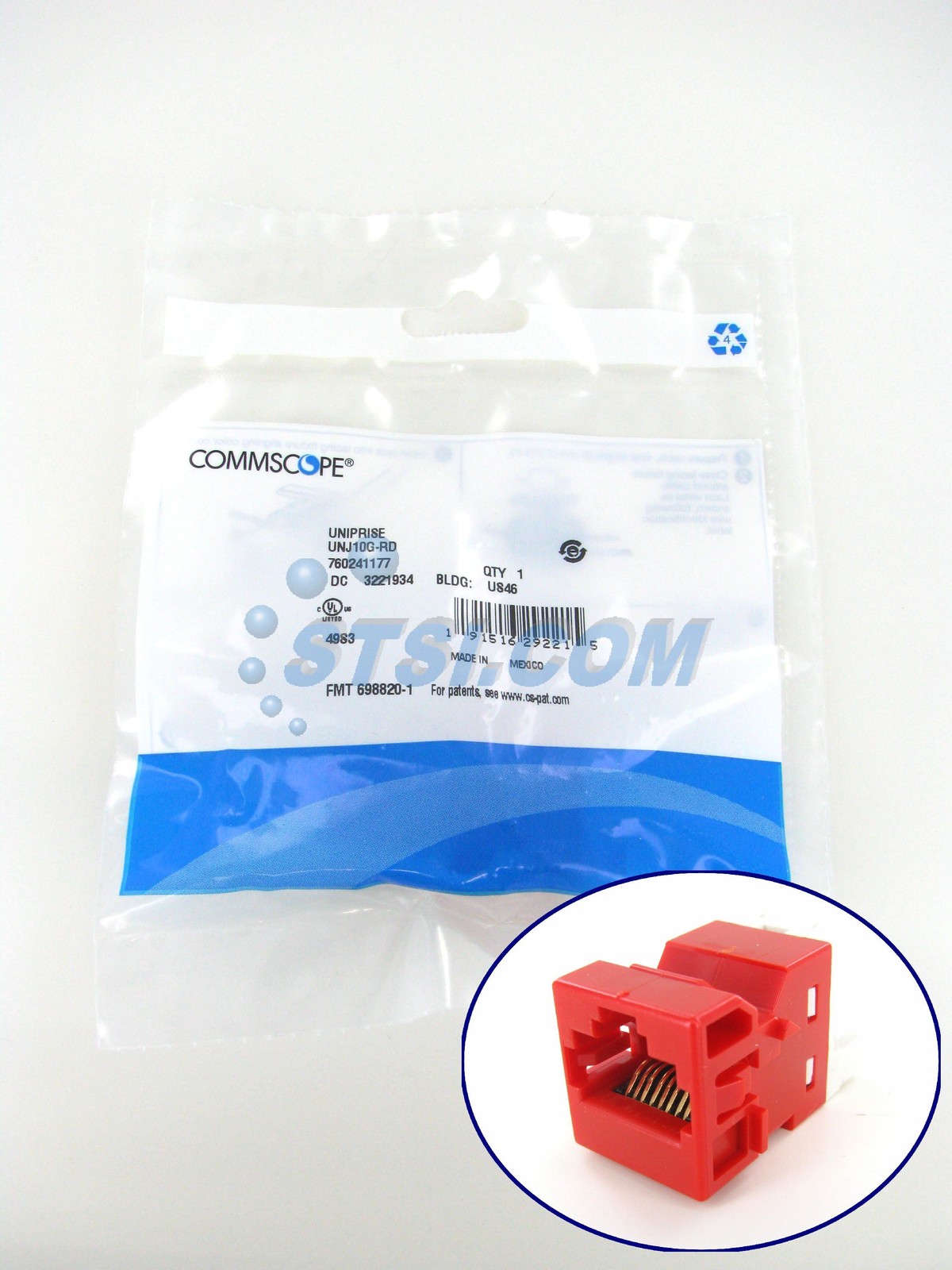 Commscope UNJ10G-RD Uniprise Cat6a M-Series RJ45 Modular Jack, Red ~STSI