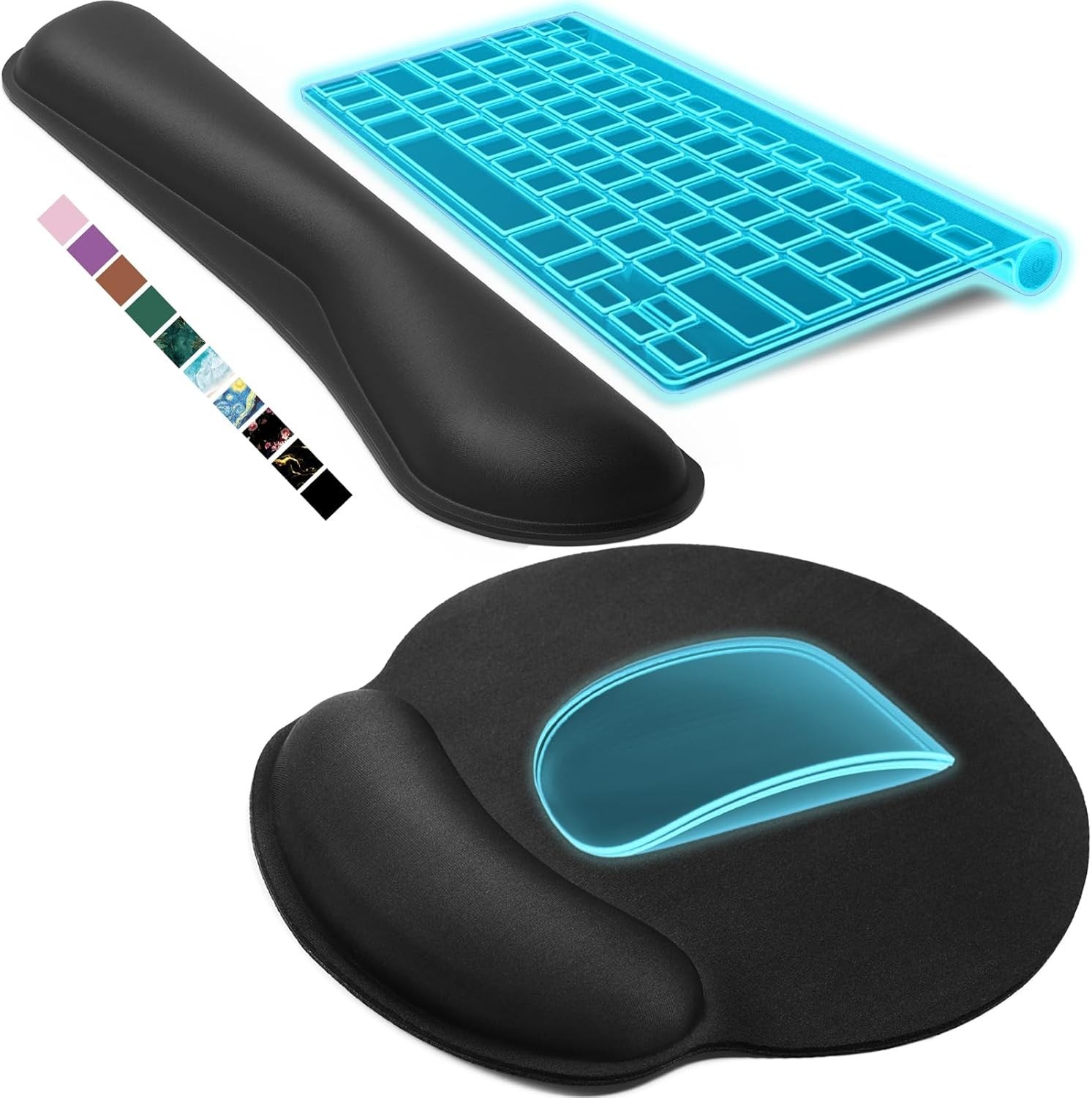 Keyboard Wrist Rest and Mouse Pad Set Memory Foam Ergonomic Support Black
