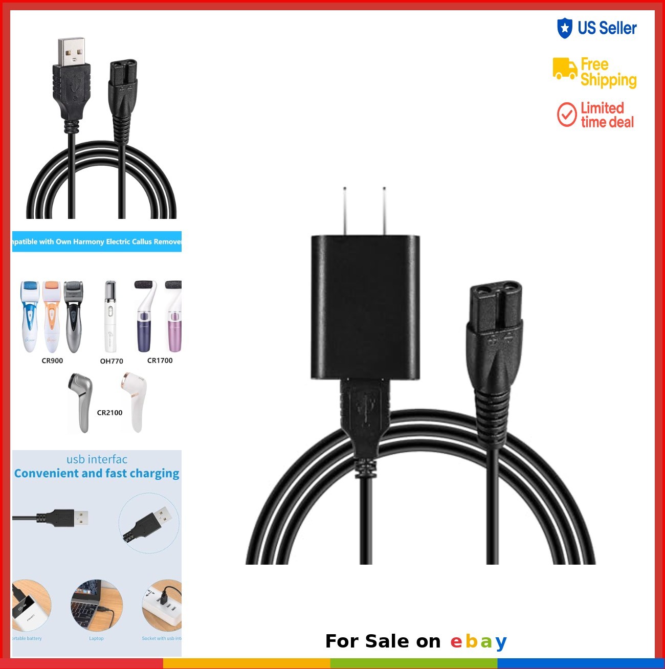 Replacement USB Charger Cable 5FT 5V 2A Adapter Compatible with Electric Foot