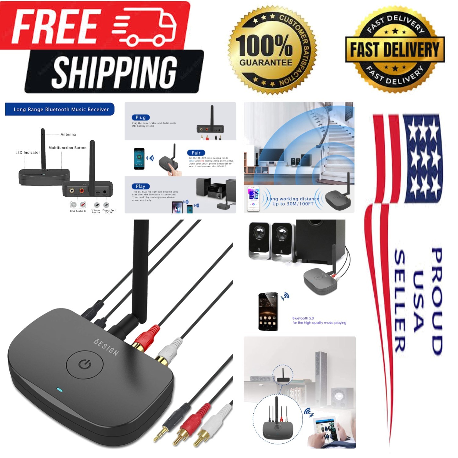 Elevate Your Audio Experience with BE-RCA Long Range Bluetooth Adapter, Black