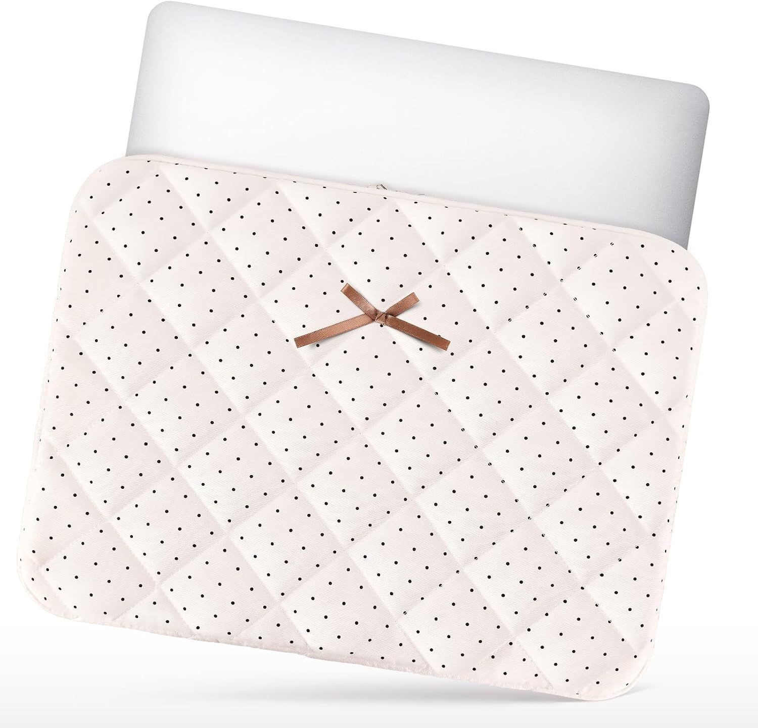 Puffy Quilted Laptop Sleeve 15.6 Inch Cute Bow Case for 15" MacBook Air, Dell, H