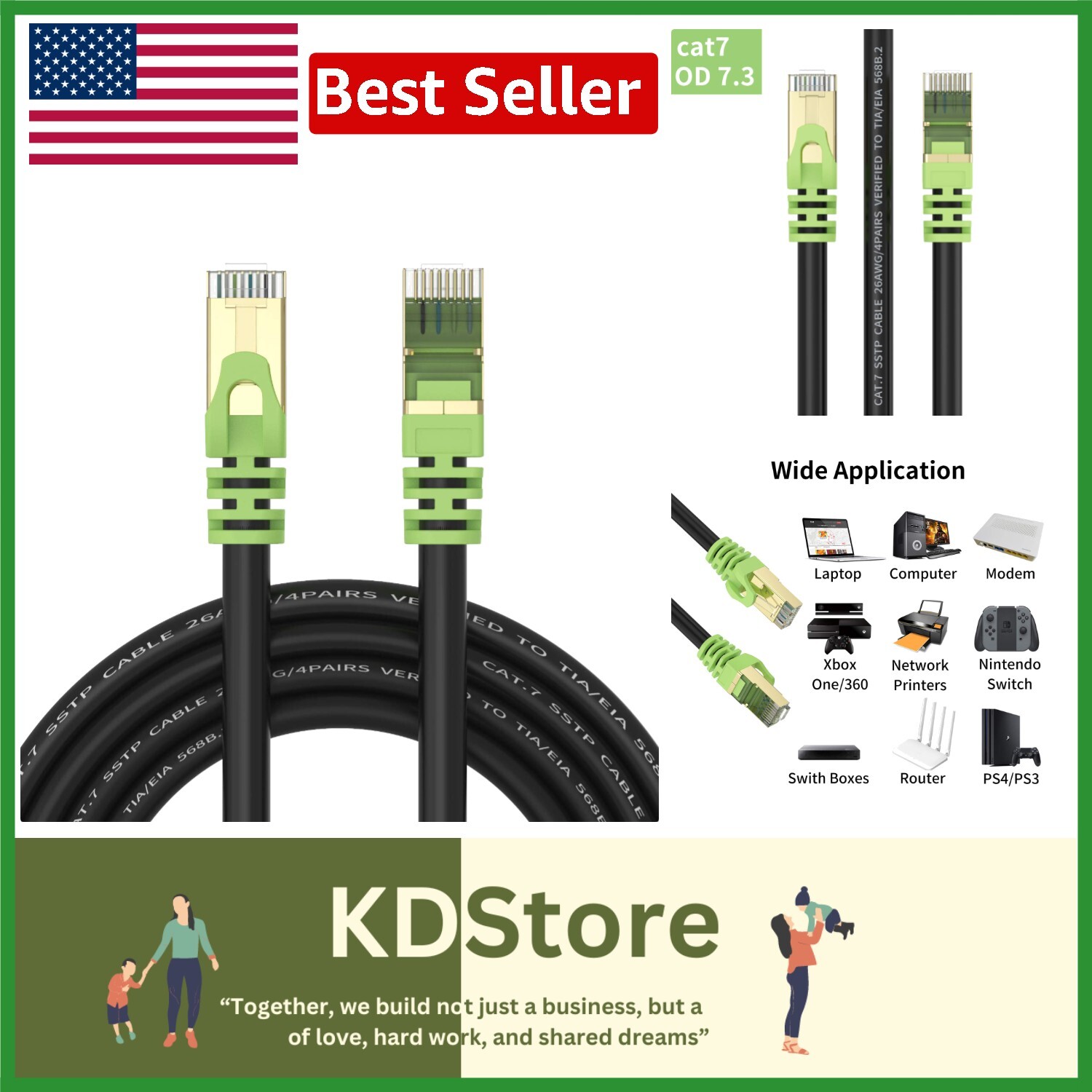 Ultra-Fast 300ft Cat 7 Ethernet Cable - 10Gbps, Ideal for Heavy Networking Needs