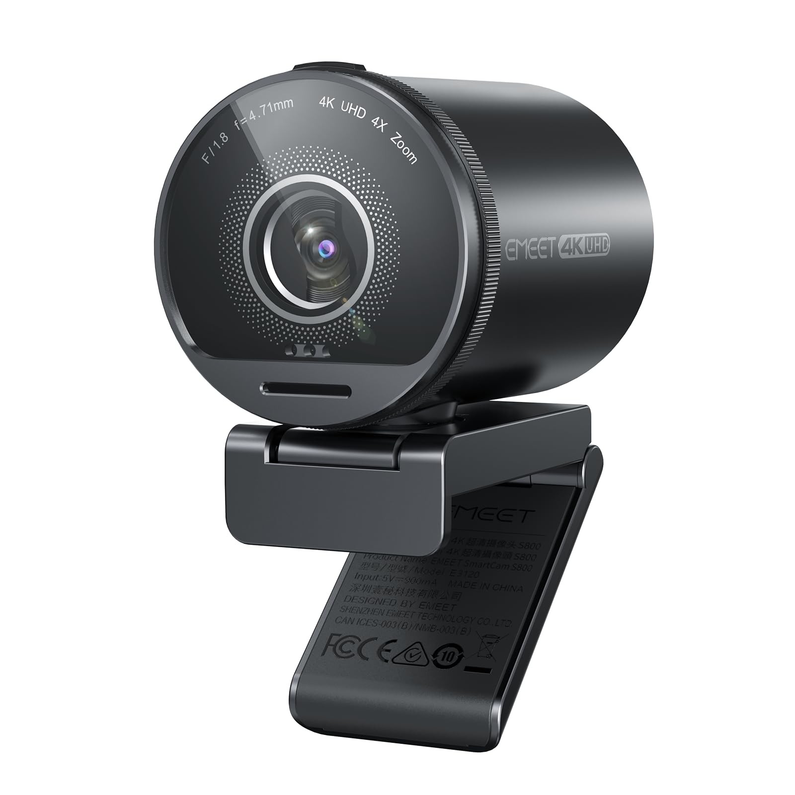 EMEET SmartCam S800 4K Webcam for Streaming, 1/2'' Sensor, Supports Black