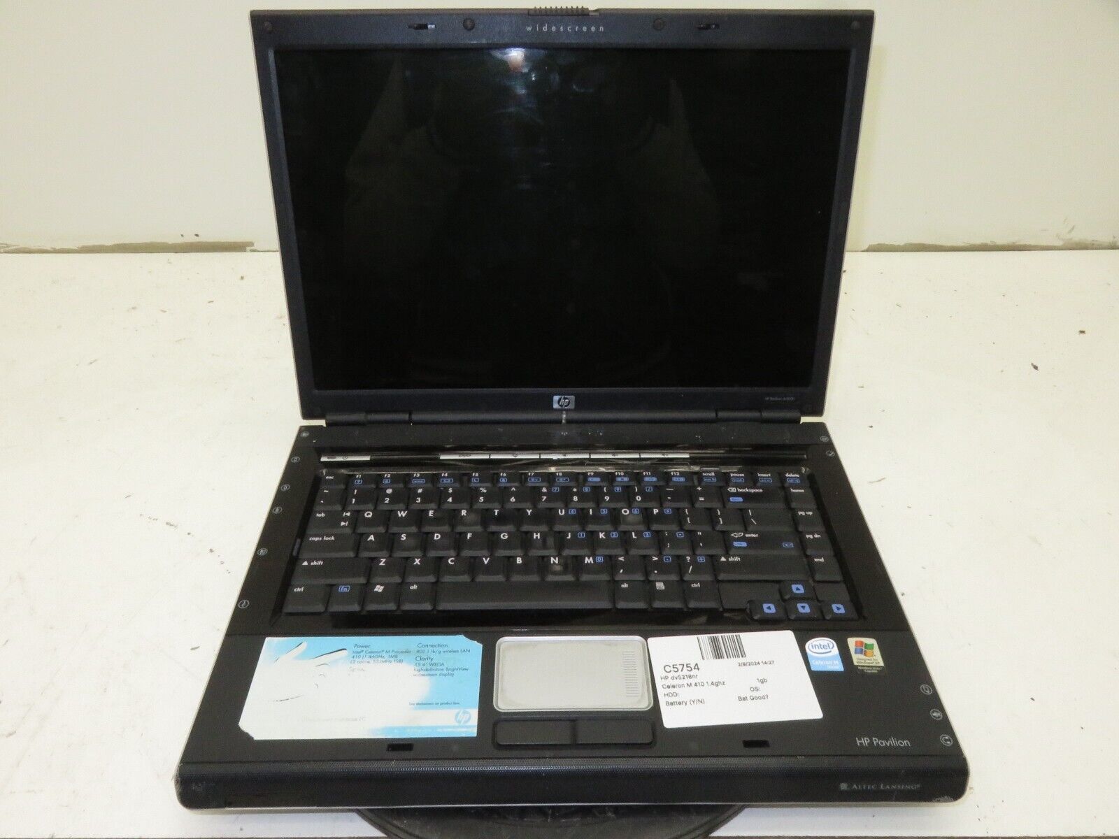 HP Pavilion dv5000 dv5218nr Laptop Intel Celeron M 1GB Ram No HDD or Battery