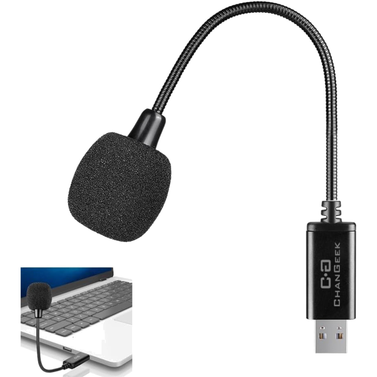 Mini USB Microphone for Laptop and Desktop Computer, with Gooseneck & Univers...