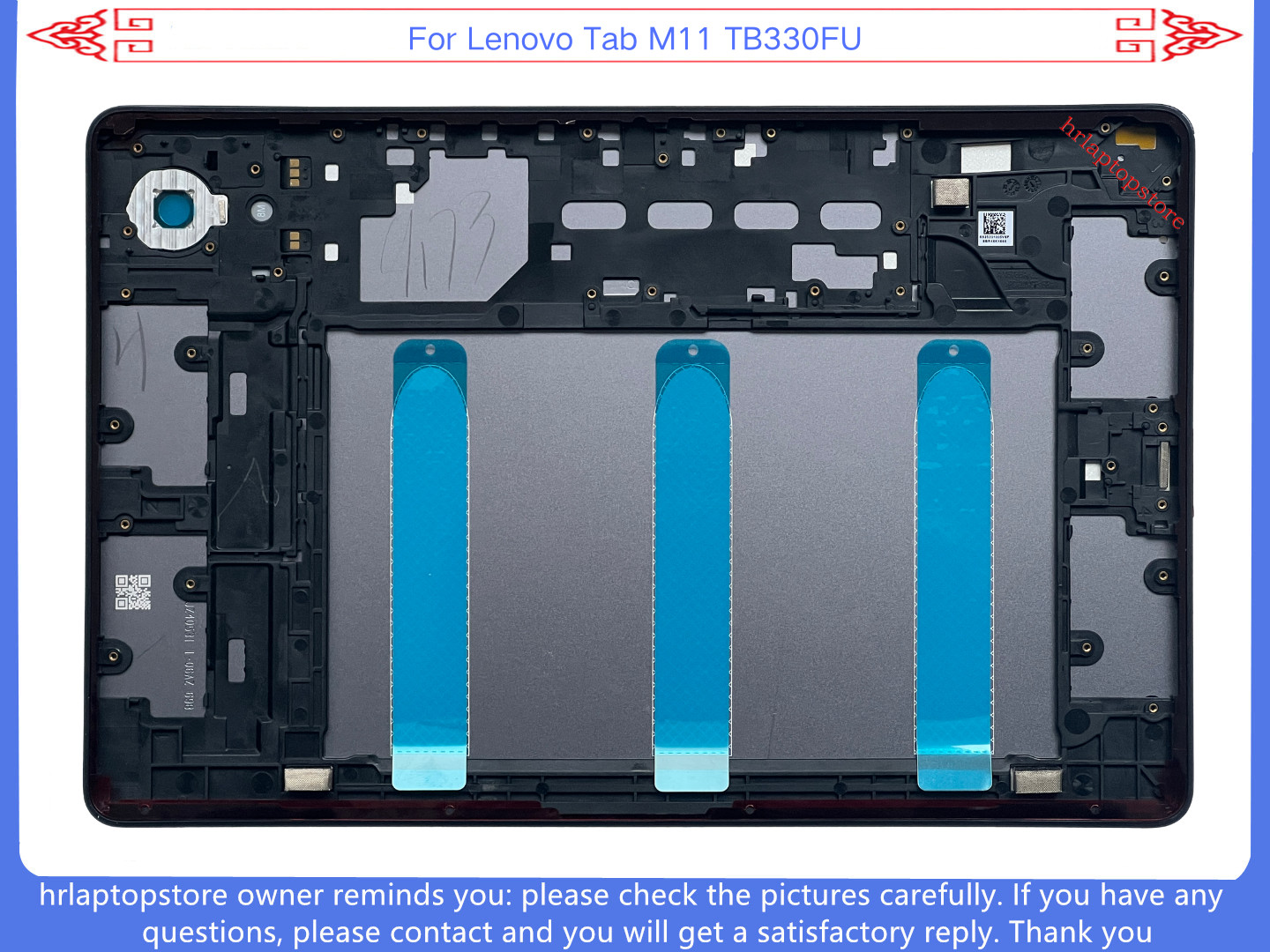 New For Lenovo Xiaoxin Pad M11 TB330FU LCD Back Cover Rear Lid A Shell Gray 2024