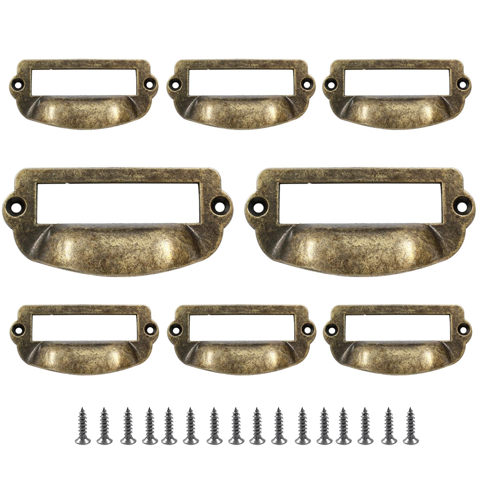 8pcs Antique Bronze Drawer Pulls Label Cabinet Handles Apothecary Bin Style