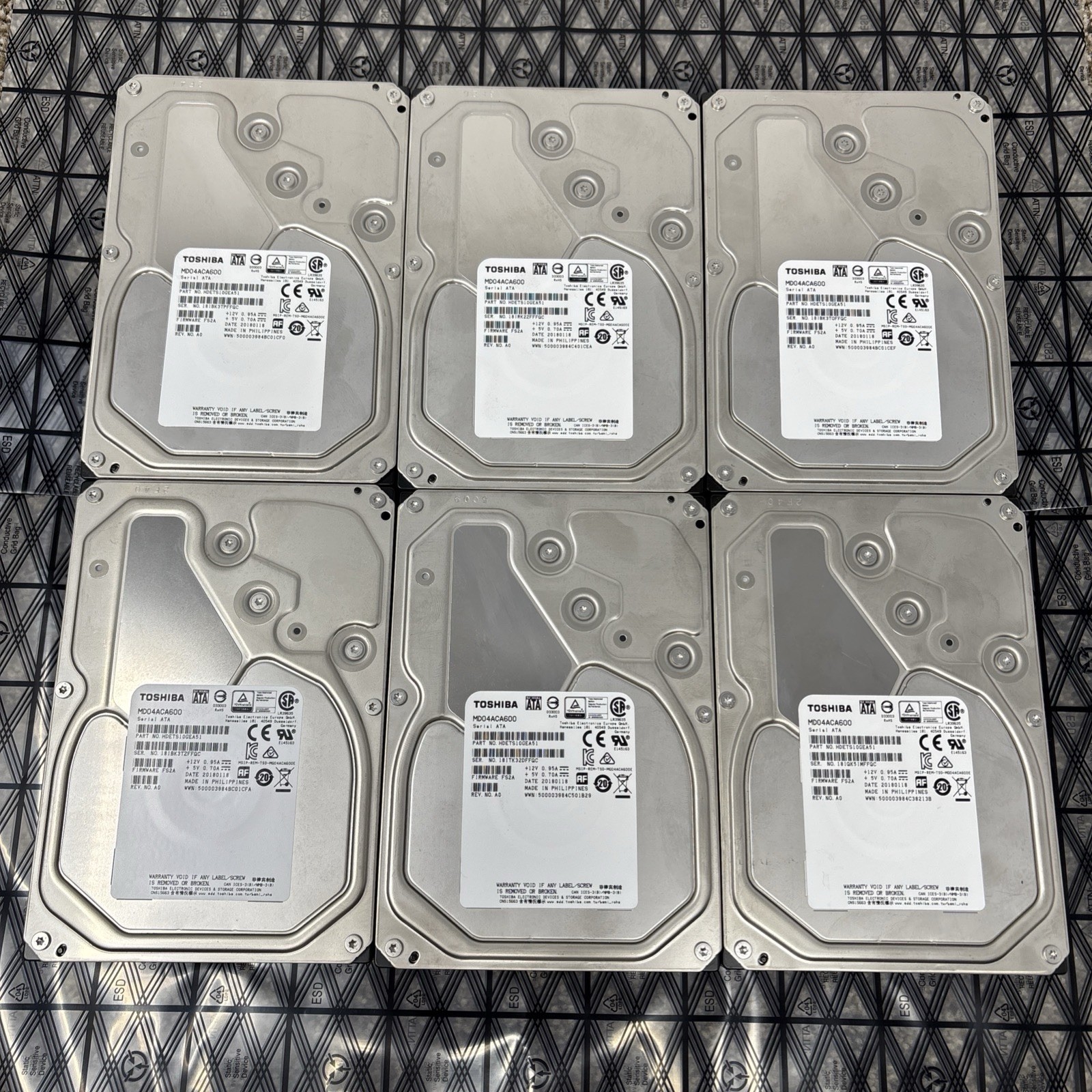 LOT Of 6 TOSHIBA 6TB 3.5 SATA HARD DRIVE HDD MD04ACA600 SERIAL ATA T9-A12