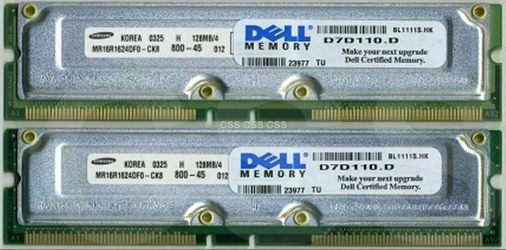 RAM Dell 128MB Rambus Set of 2 (256MB Total) Computer Memory Vintage PC Part