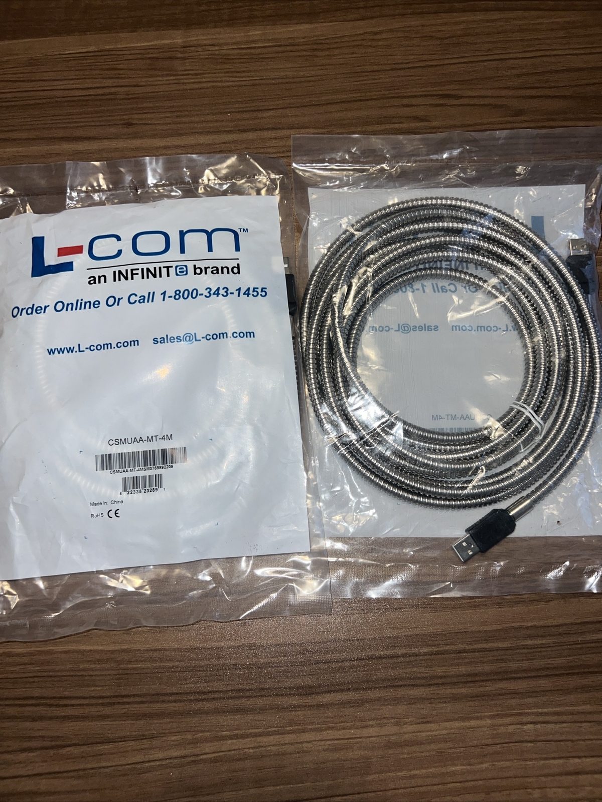 L-Com Armored Cable USB 2.0, Male/Male 4 Meters (13 FT)