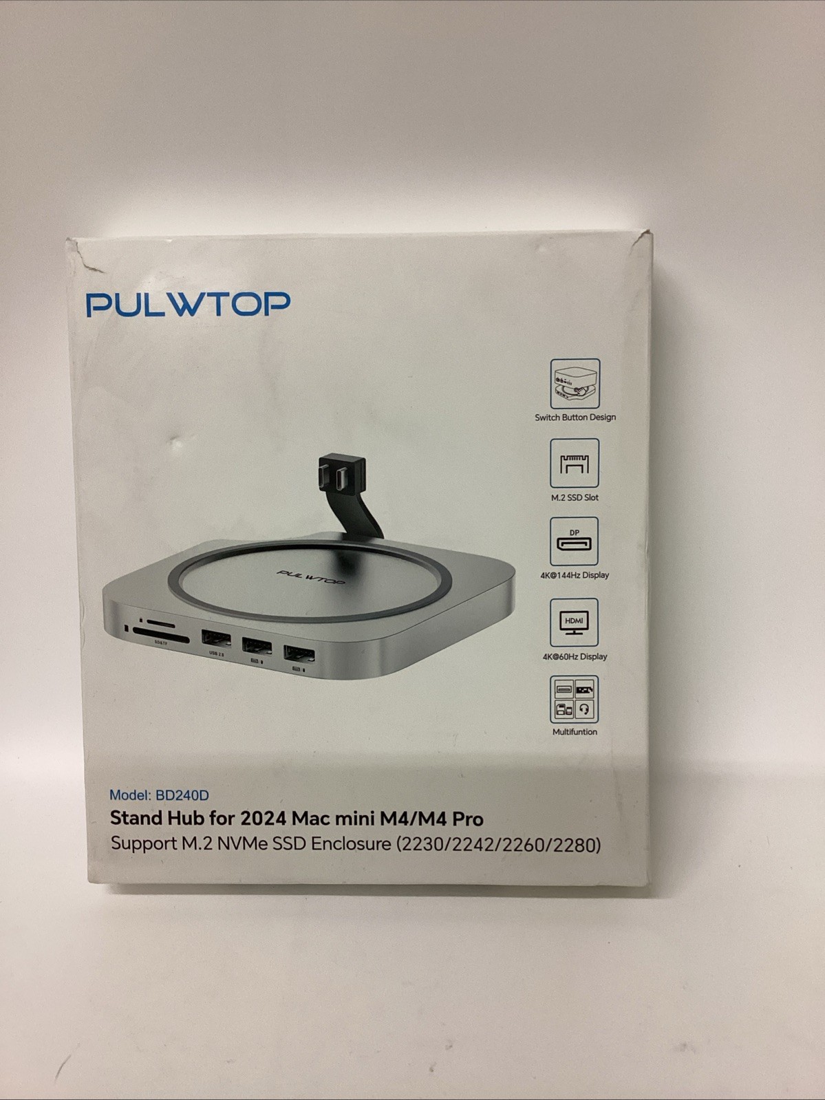 Pulwtop Mac Mini Pro M4 Dock Stand 9in1 SSD enclosure DP 4K 144Hz & HDMI 4K 60Hz