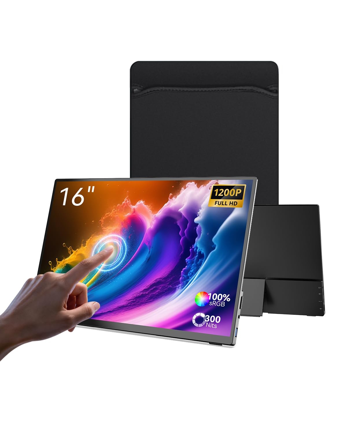 MINIX 16 inch Portable Monitor Touchscreen FHD 1200P IPS Display Travel Black