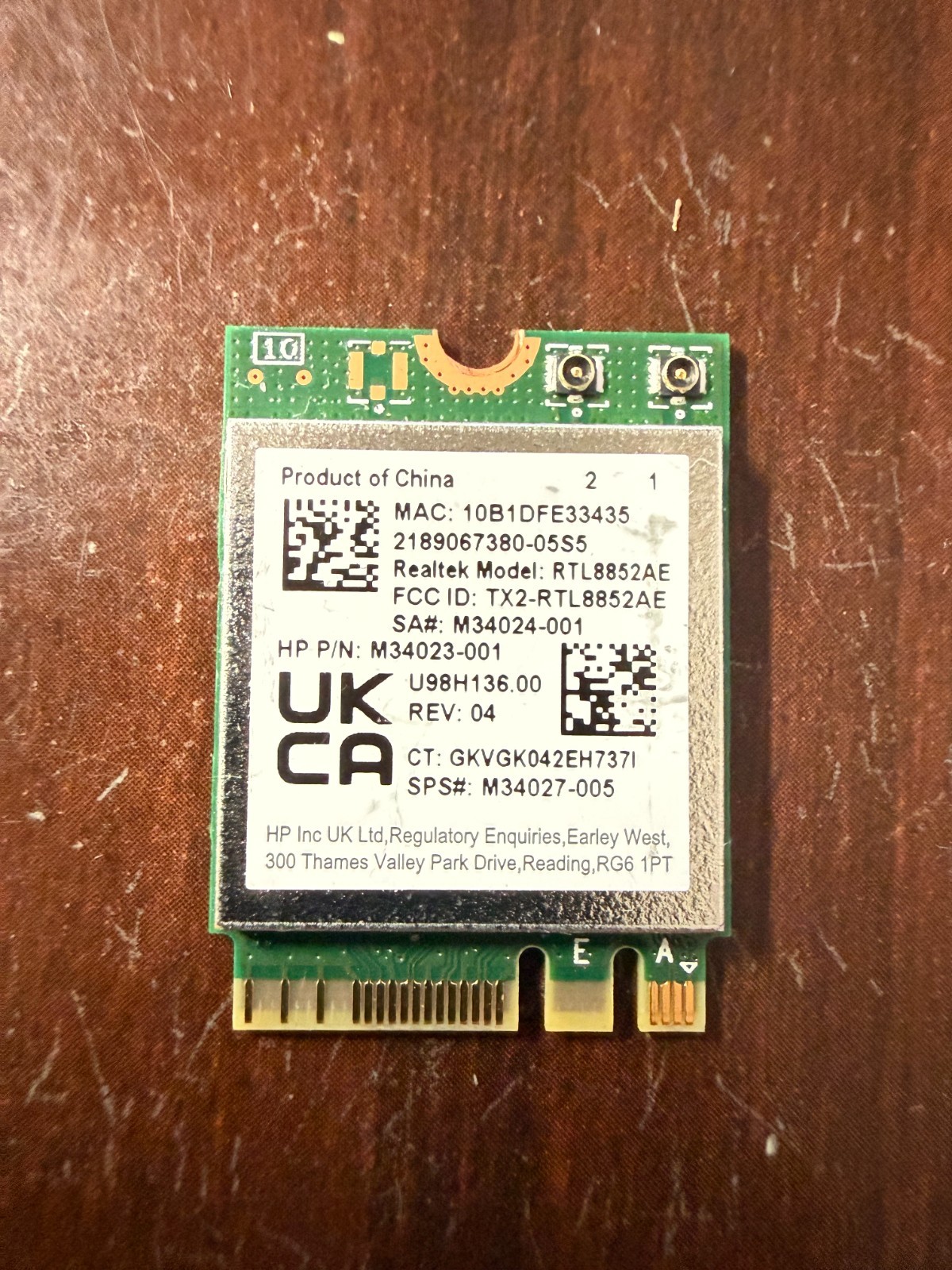 Realtek RTL8852AE WiFi6 802.11ax PCIe M.2 2230 Bluetooth 5.2 Genuine HP Wireless