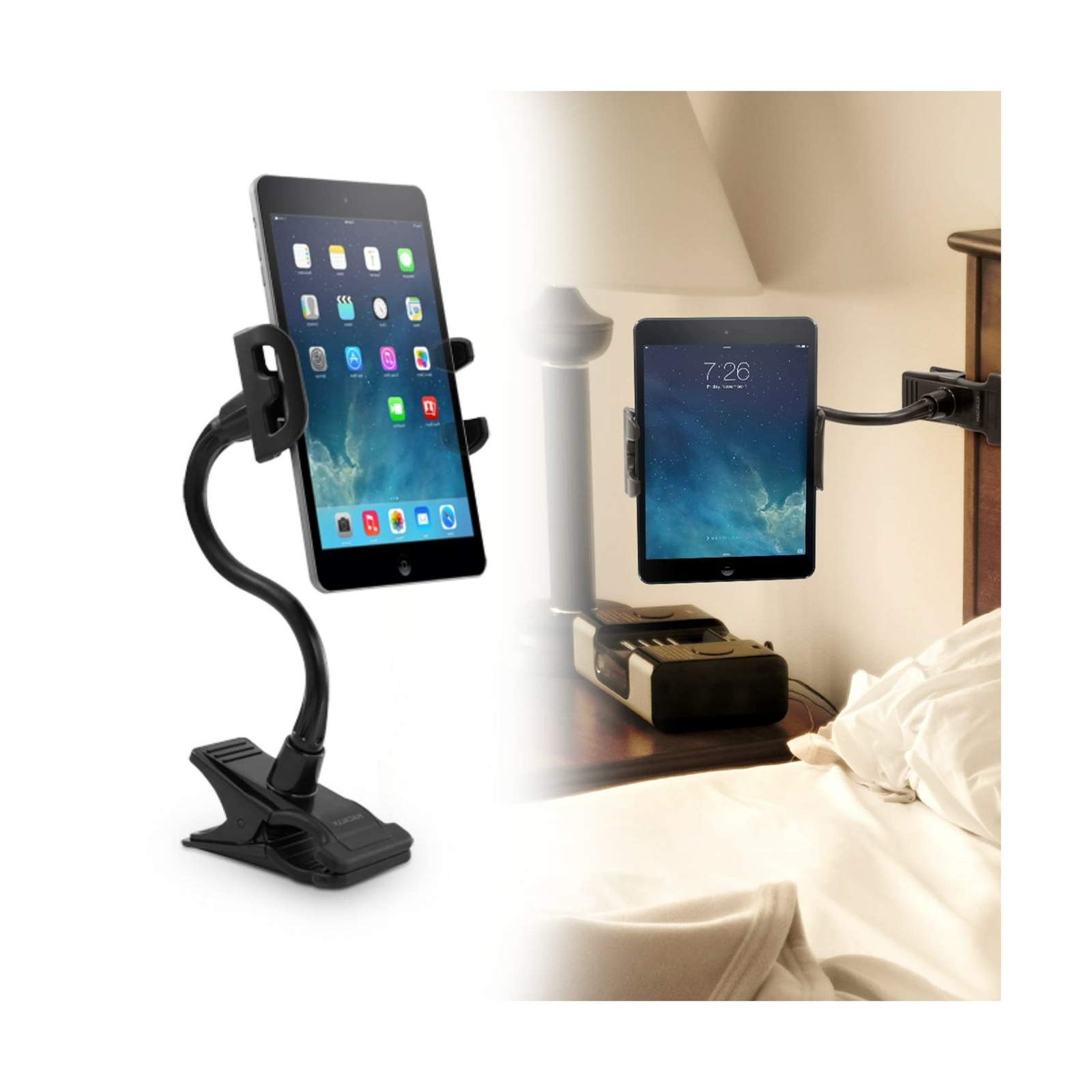 Macally Adjustable Gooseneck Tablet Holder & Phone Clip - Works with Phones &...