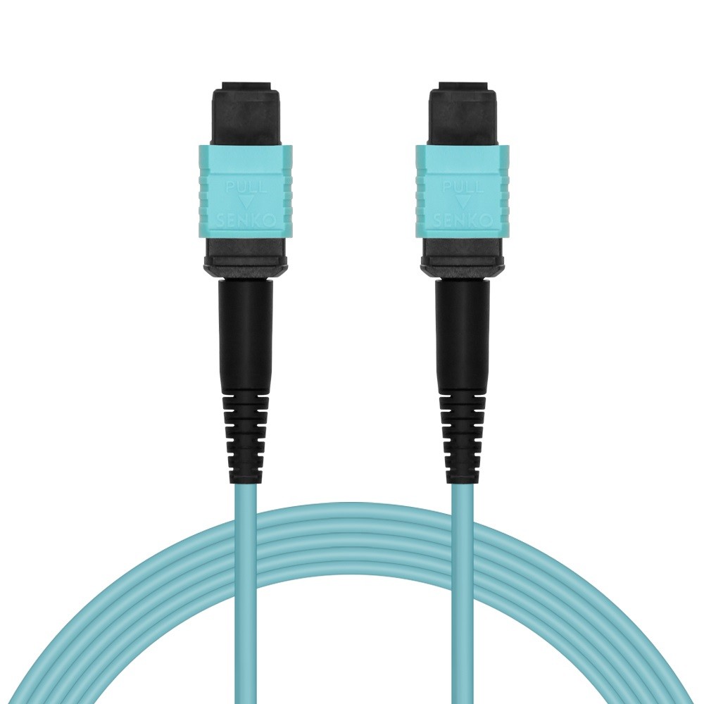 5 Pack of 5m MPO OM3 Multimode 12-Fiber F to F Type B Aqua OFNR