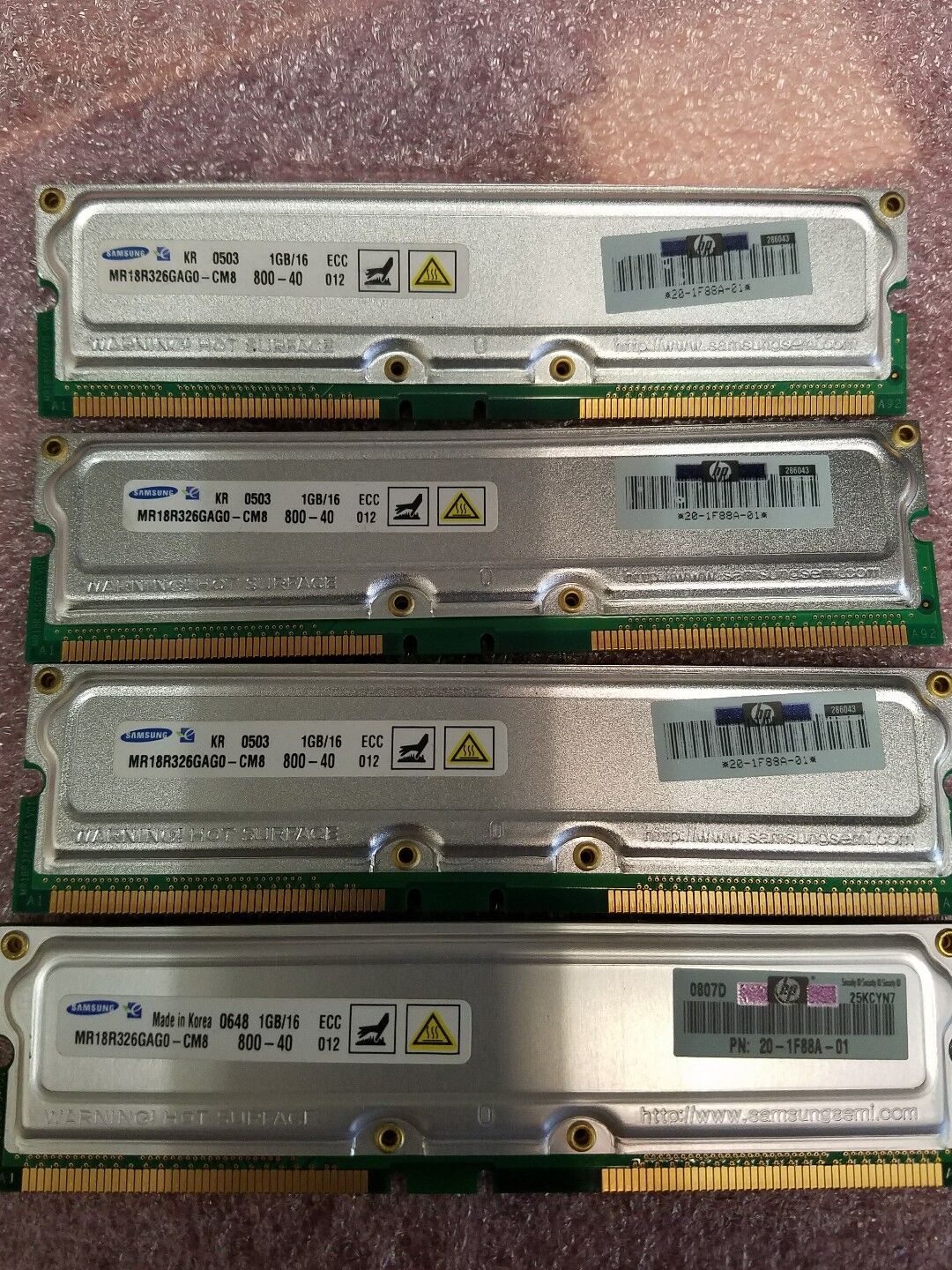 4GB (4x) 1GB 800-40 RDRAM HP DEC ES47 ES80 GS1280 20-1F88A-01 3X-MS7AB-DB Memory