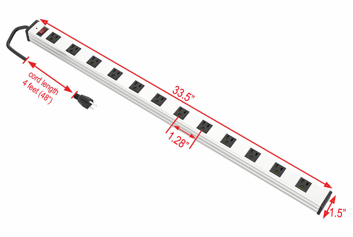 12 Outlet Power Strip Surge Protector Aluminum 300J AC15A 125V 1875W