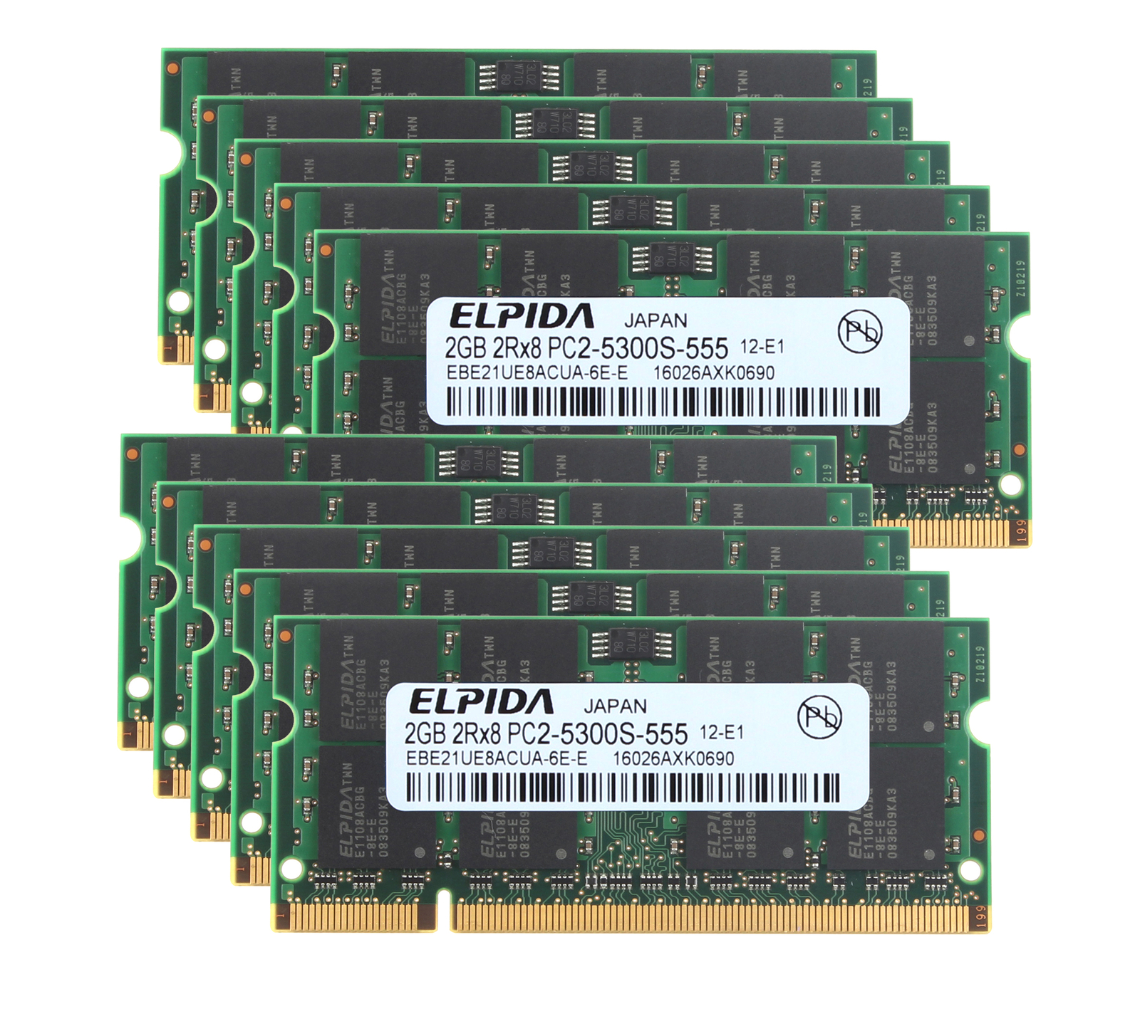 10pcs Elpida 2GB 2RX8 DDR2 667MHz PC2-5300S 200PIN SO-DIMM Laptop Memory RAM H2@