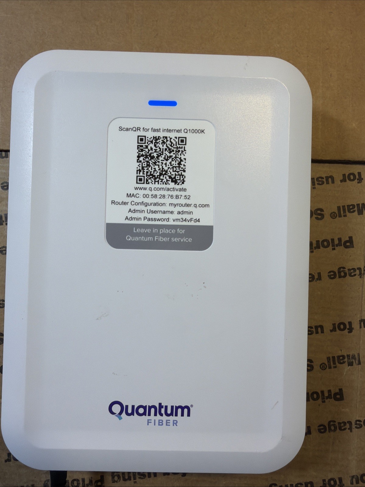 CenturyLink Quantum Fiber Internet Q1000K Fiber Modem SN:Q1000K2535001305