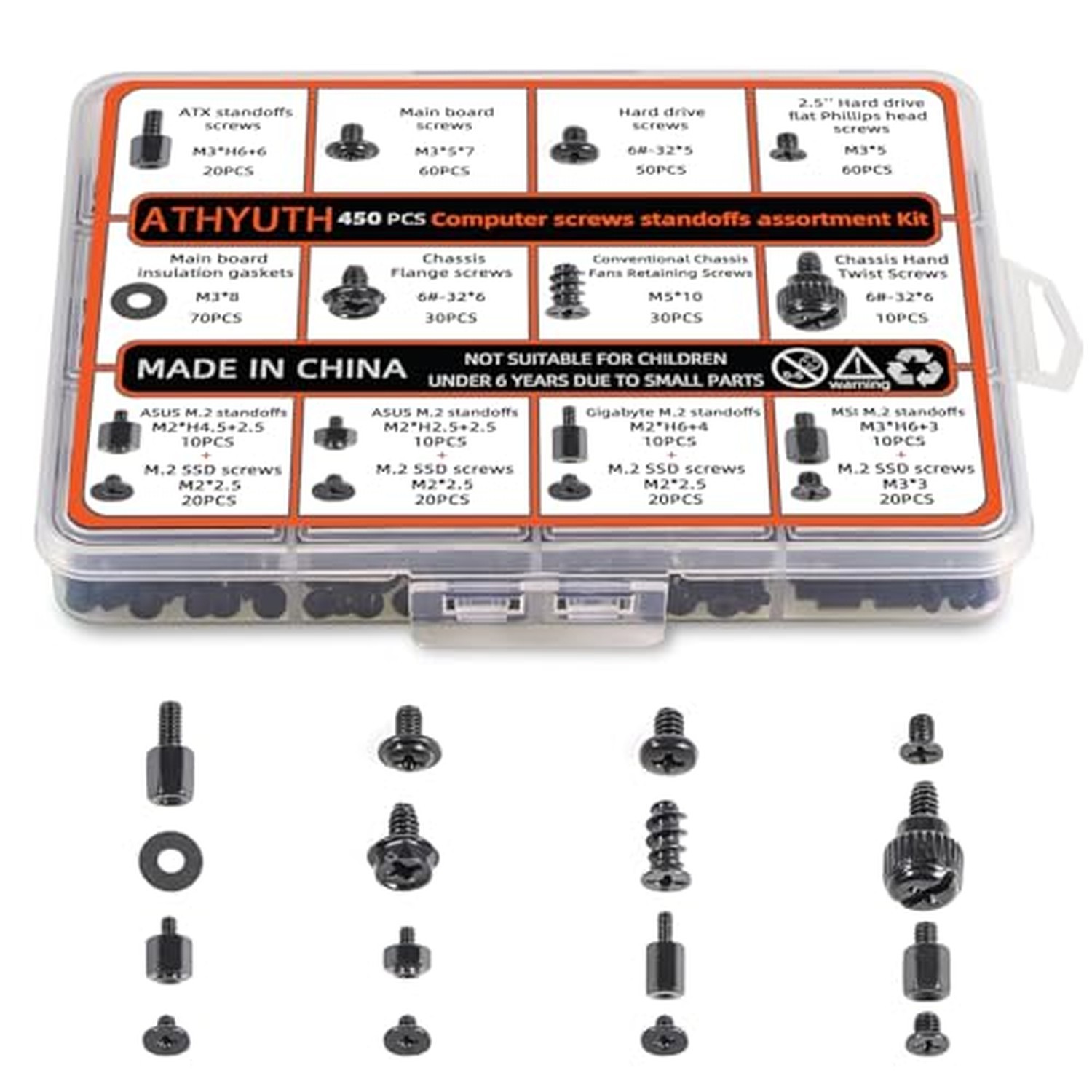 450-Piece Computer Screw Kit for PC Building and Repairing - Includes M.2 SSD...
