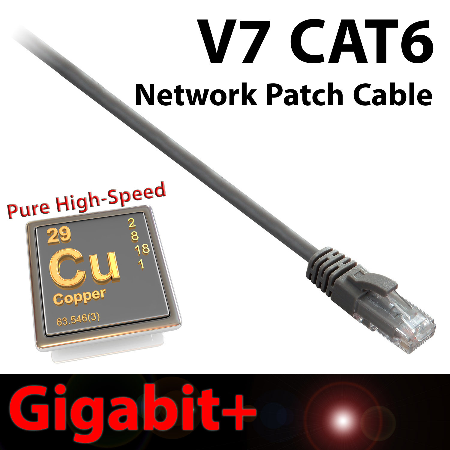 V7 25ft Gray CAT6 Network Cable Ethernet Patch Gigabit+ Snagless Design RJ45