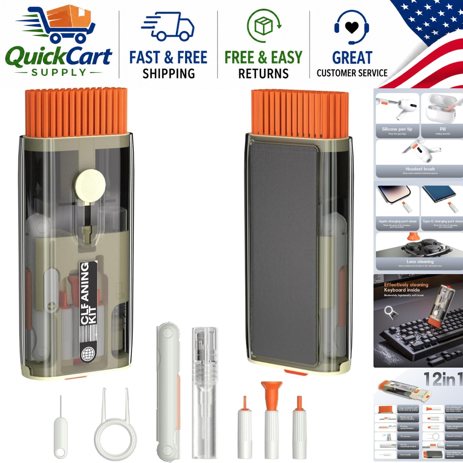 Compact 12 in 1 Tech Cleaning Kit - Essential for Computer and Electronics Care