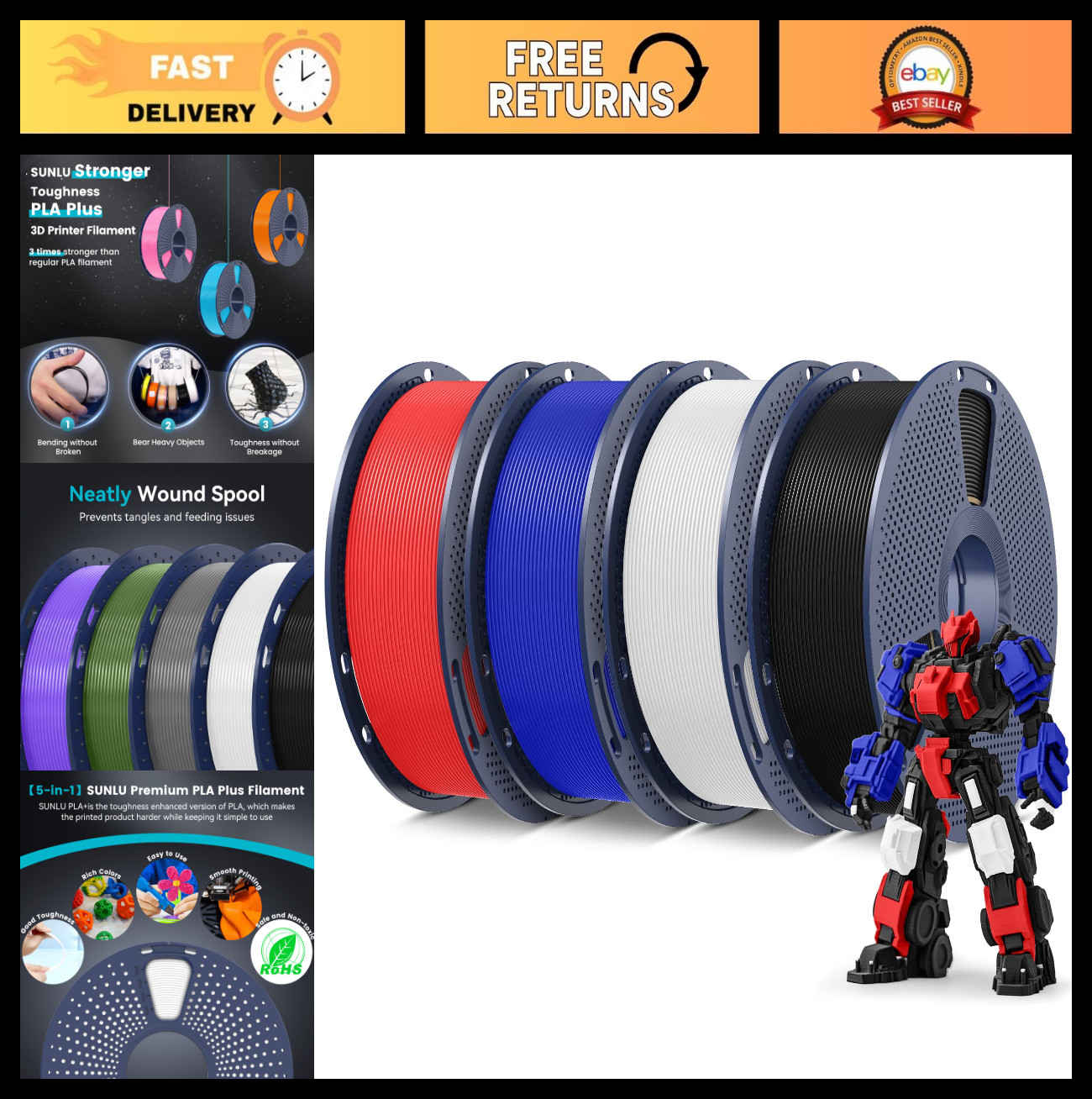High-Quality PLA Plus 3D Printer Filament 1.75mm, 4KG Bundle for Smooth Printing