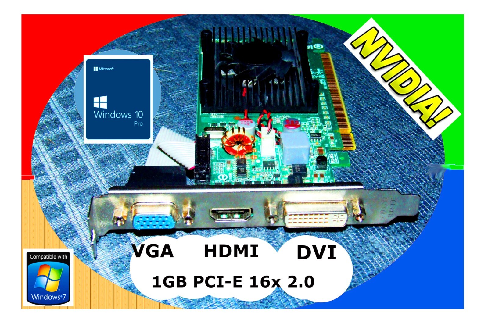 1GB ✔️ HDMI - DVI - VGA 1GB PCI-E 16x 2.0 EVGA Video Card. Driver DVD.