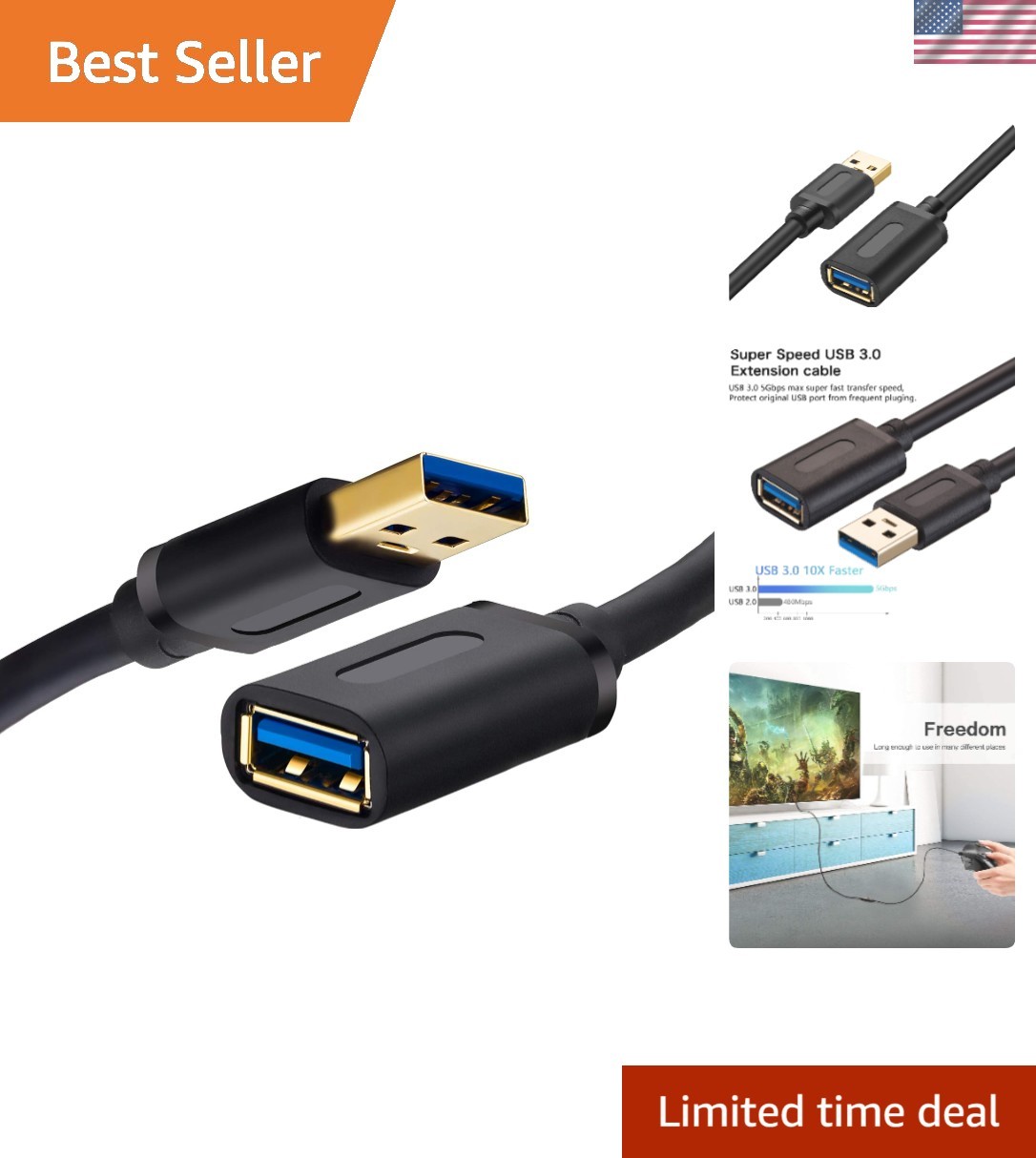 Versatile 25ft USB 3.0 Extension Cable - Ideal for Gaming & Connectivity Needs