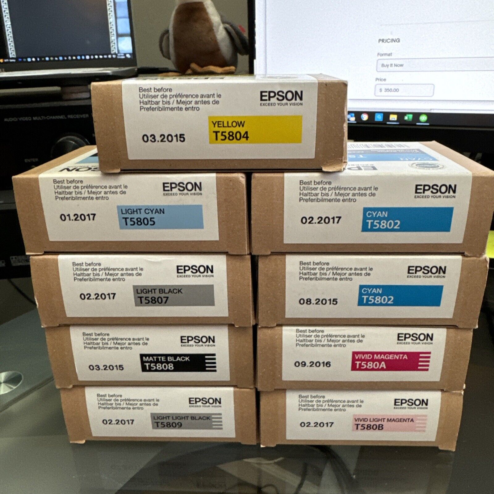Lot of 9 Genuine Epson Inks T5802 T5804 T5805 T5807 T580A  + more for Pro 3880