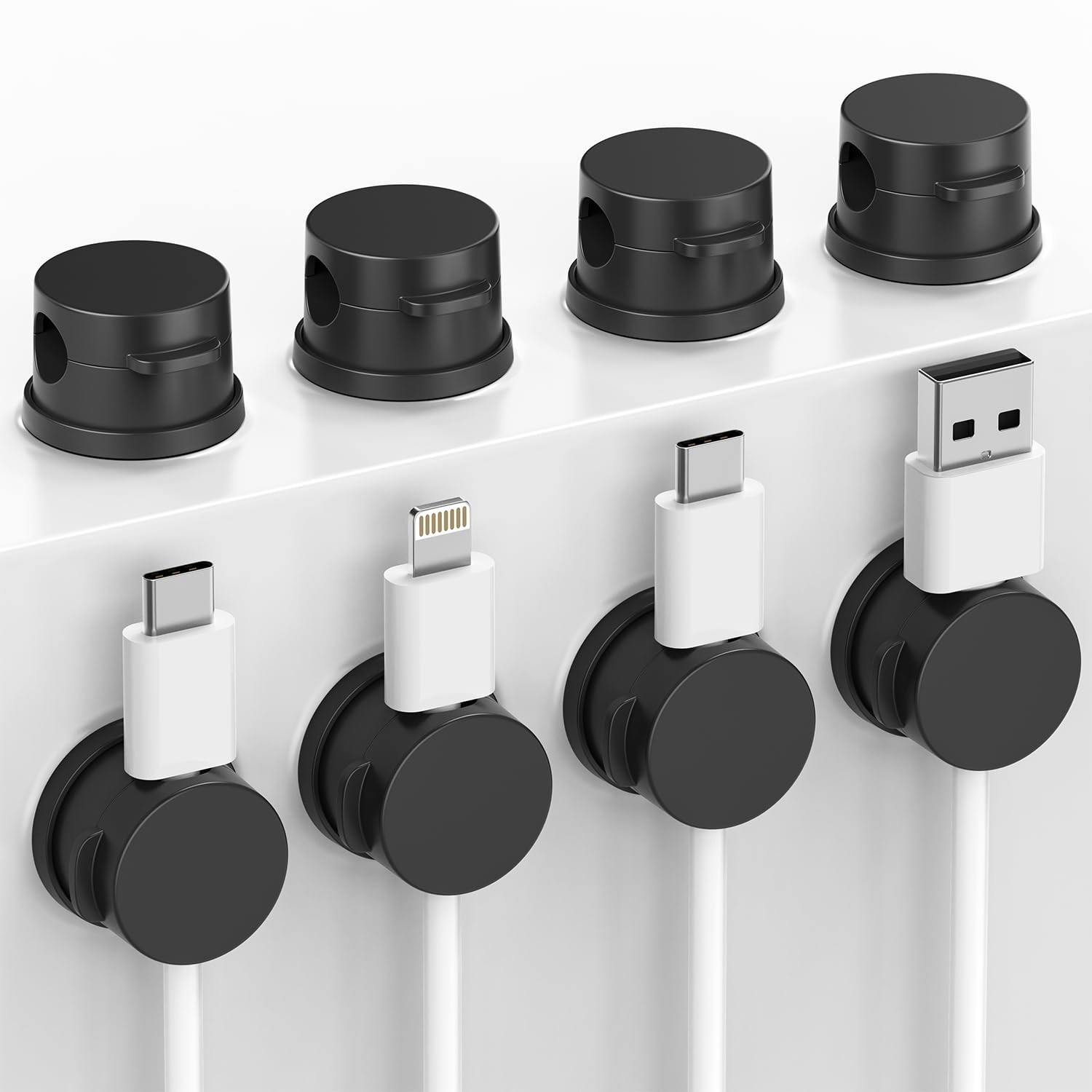 Cord Organizer 8 Pack Rotatable Cable Clips No-Residue Adhesive Wire Holder Blac