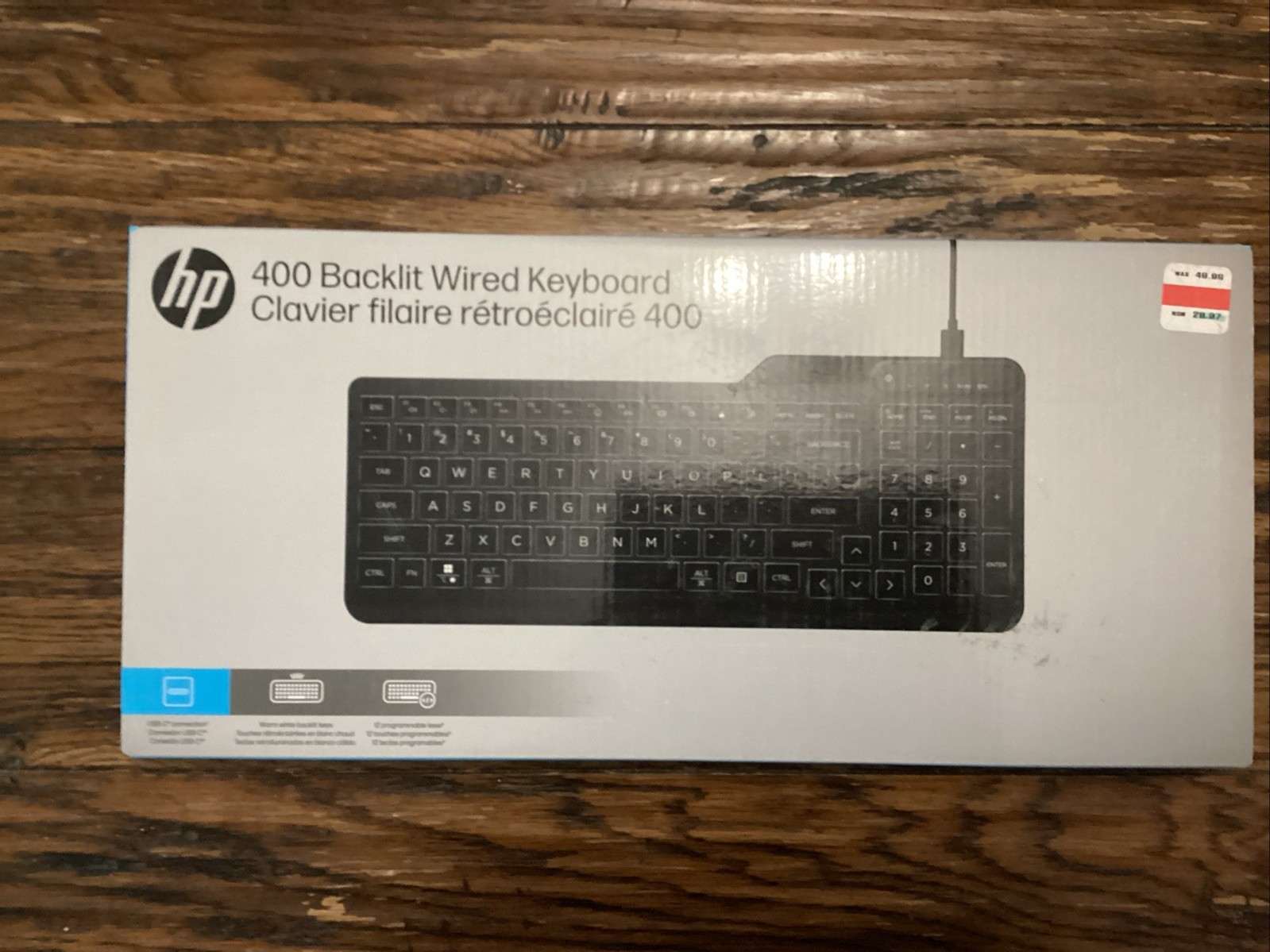 HP 400 Backlit Wired Keyboard New In Box 