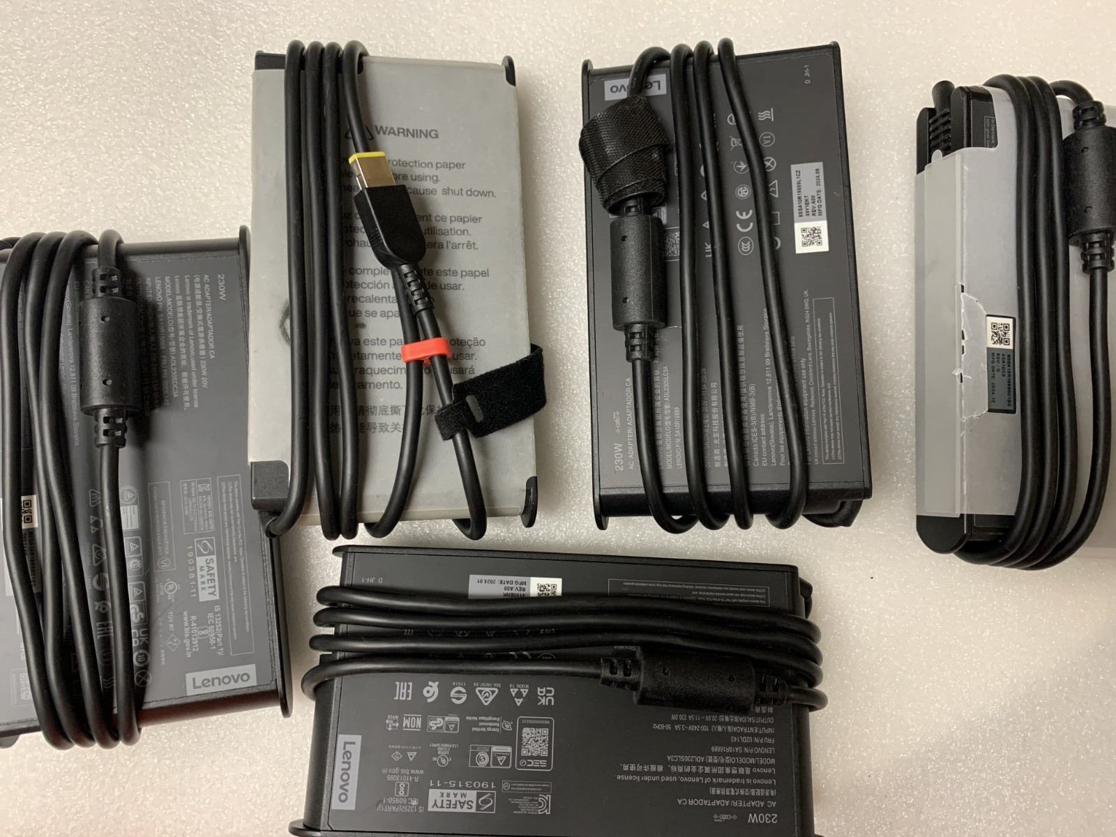 Lot 5 Lenovo  230W AC Adapter Slim Tip Laptop Charger Yellow Slim-No power cable